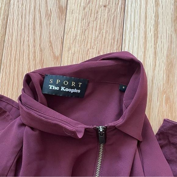 THE KOOPLES SPORT Burgundy Zip Front Mixed Media Long Sleeve Blouse Shirt Size S - Picture 7 of 10